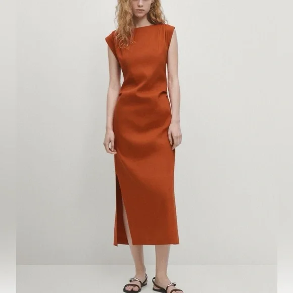 chinese dress ladies MASSIMO DUTTI. Orange dress with crossed back Ts – Hibuy market